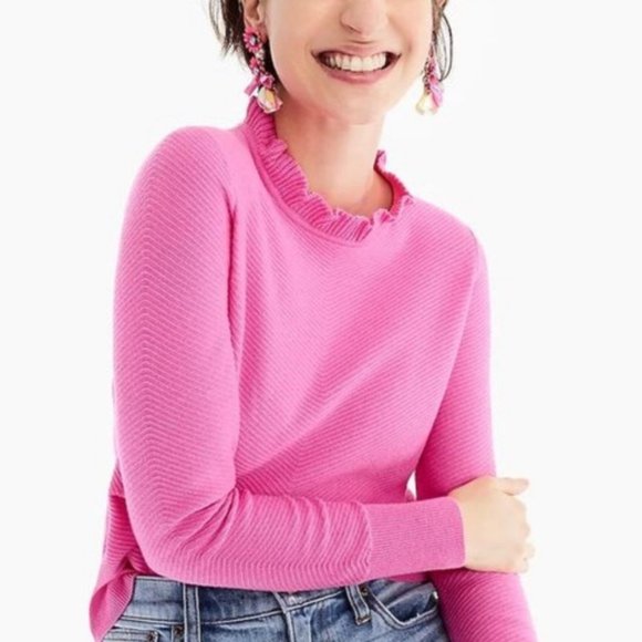 J. Crew Ruffle-neck ribbed sweater - Picture 1 of 9